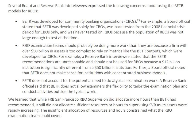 Several Board and Reserve Bank interviewees expressed the following concerns about using the BETR models for RBOs: 