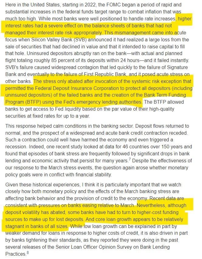 The stress only abated after invocation of the systemic risk exception that permitted the Federal Deposit Insurance Corporation to protect all depositors (including uninsured depositors) of the failed banks and the creation of the Bank Term Funding Program (BTFP) using the Fed's emergency lending authorities.