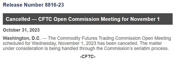 Cancelled — CFTC Open Commission Meeting for November 1