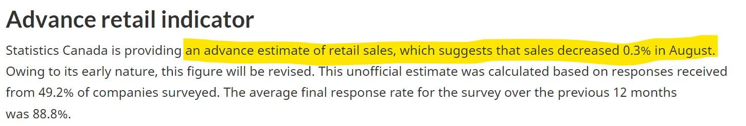 an advance estimate of retail sales, which suggests that sales decreased 0.3% in August.