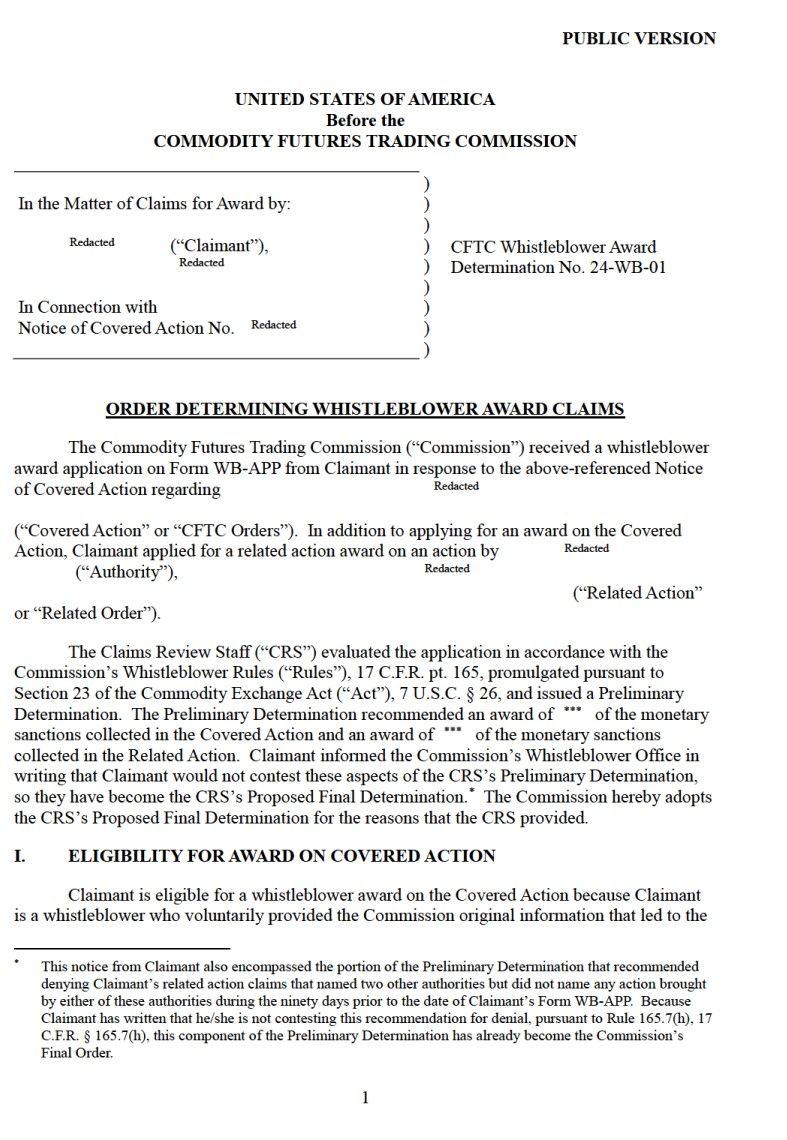 CFTC Awards Whistleblower Over $18 Million.