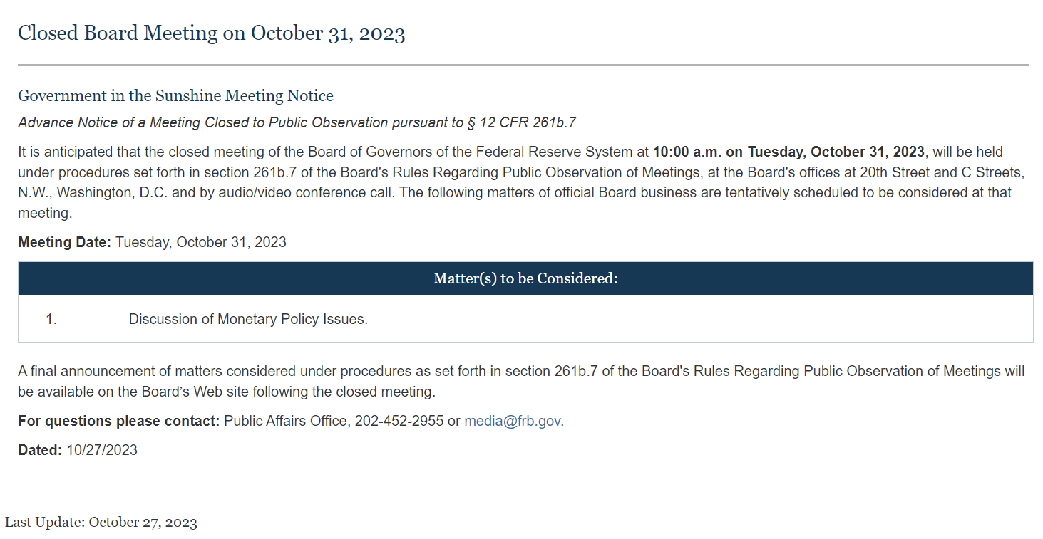 Closed Board Meeting on October 31, 2023