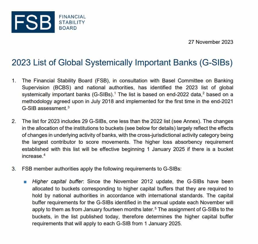 2023 List of Global Systemically Important Banks (G-SIBs)