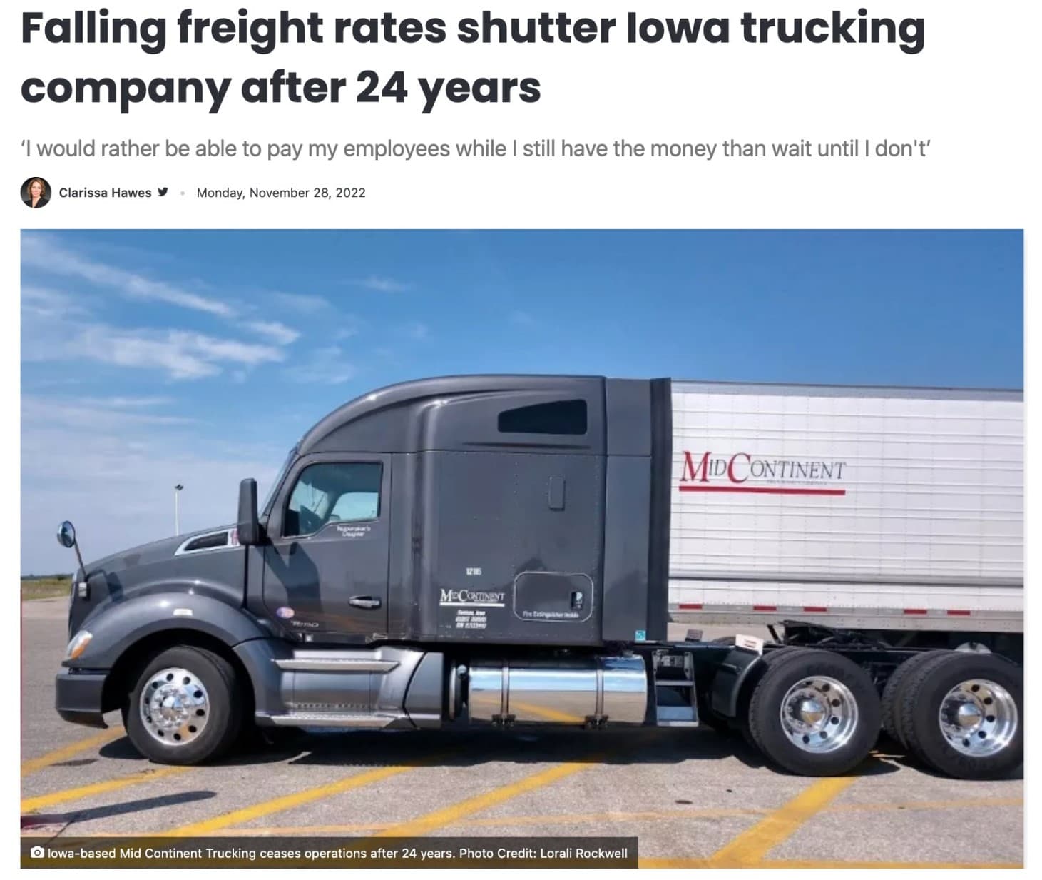 Iowa trucking firm with 25 trucks shutters after 24 years