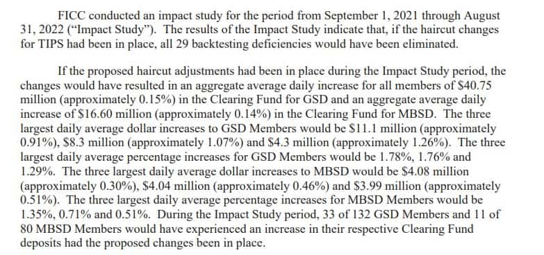 The 29 backtesting deficiencies represent a sum total of approximately $9.4 million across four days during the impact study period, less than 0.1% of the total collateral value at FICC on each of those days. 