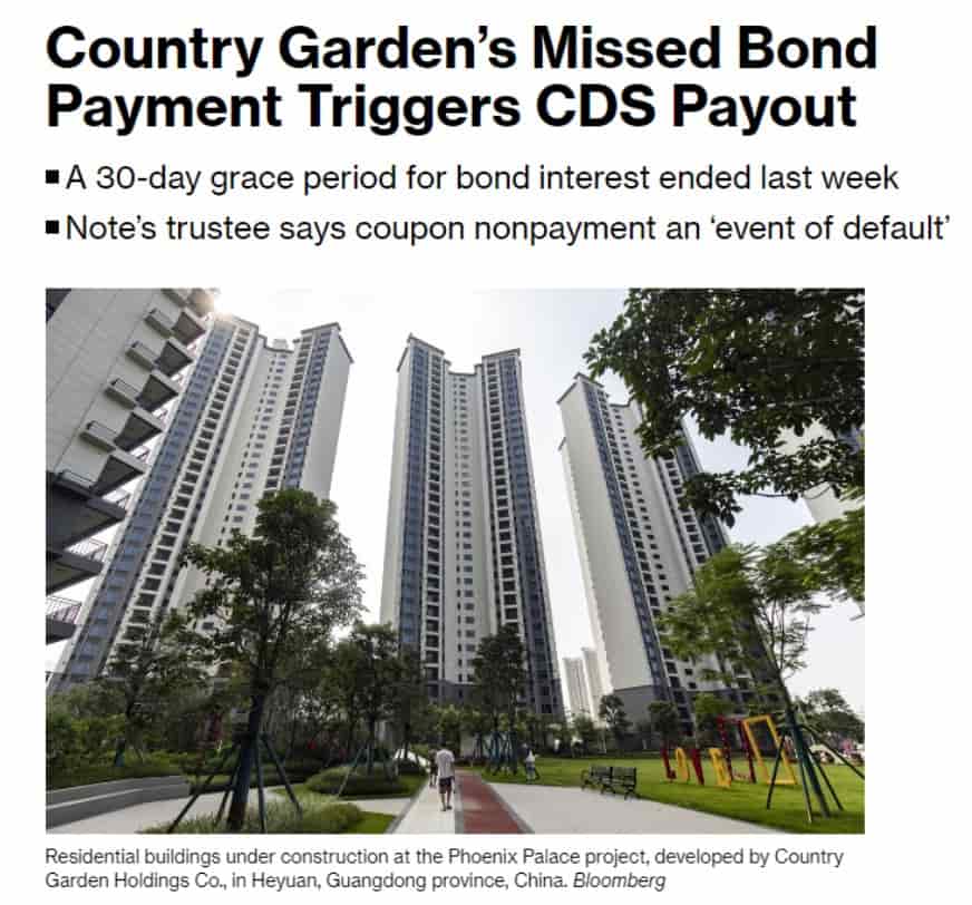 Country Garden’s Missed Bond Payment Triggers CDS Payout
