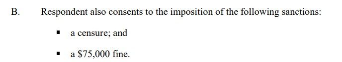  Without admitting the findings, a censure and $75k fine. 