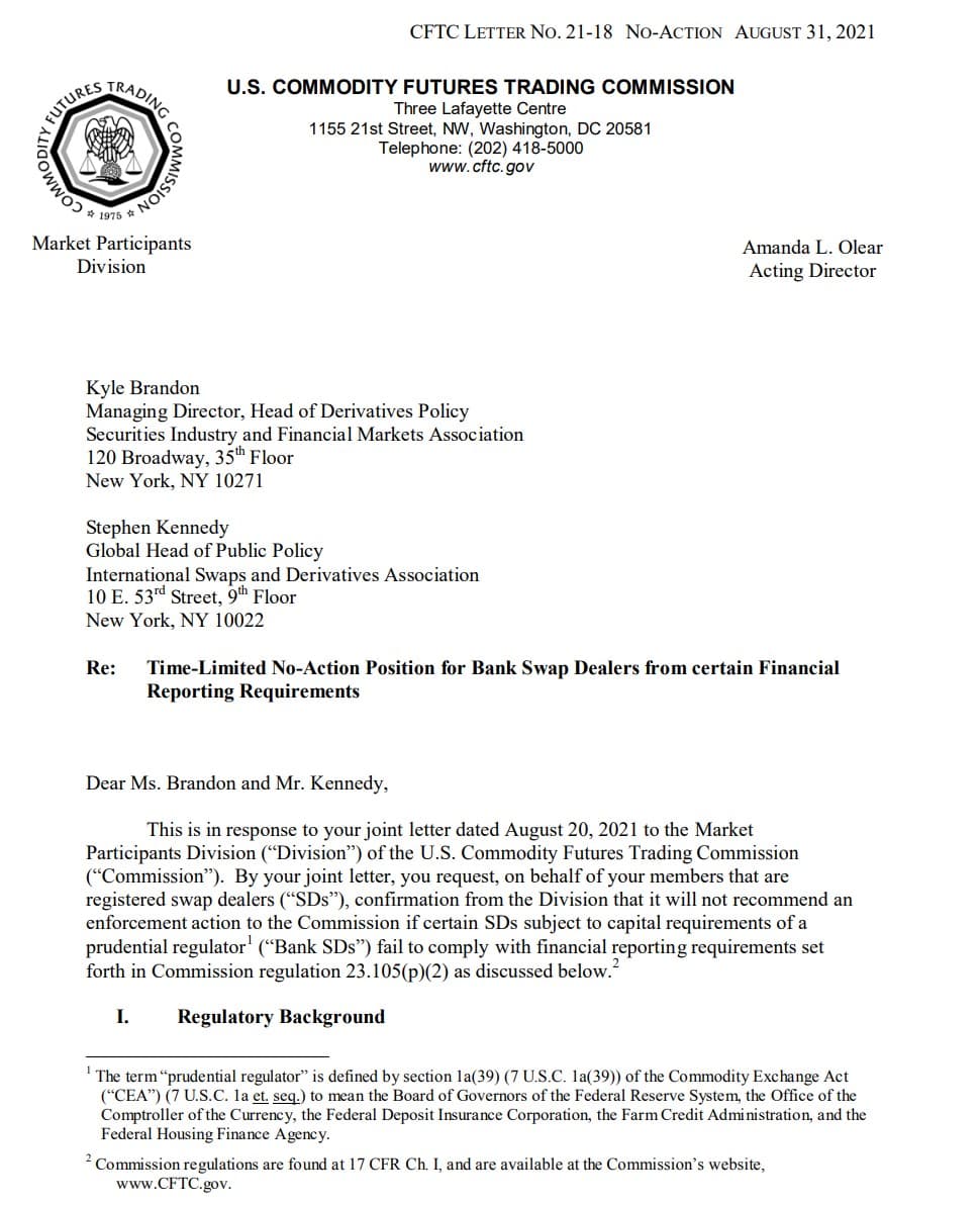 CFTC Staff Letter No. 21-18