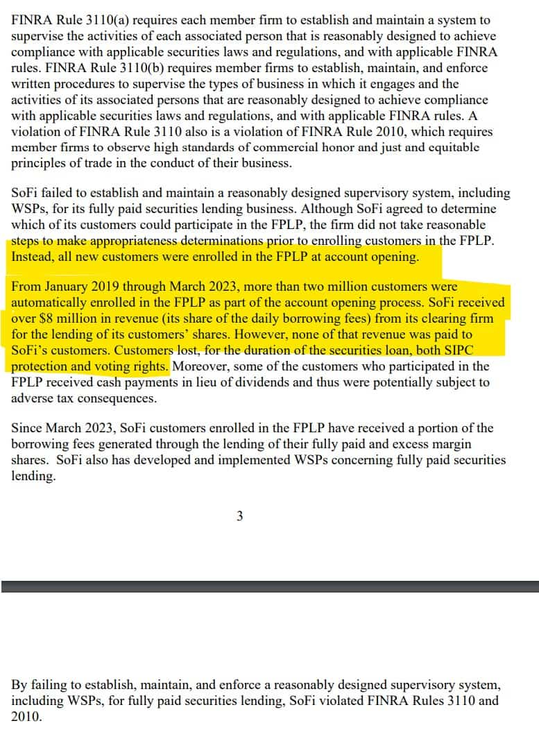 SoFi failed to establish, maintain, and enforce a reasonably designed supervisory system or WSPs for fully paid securities lending