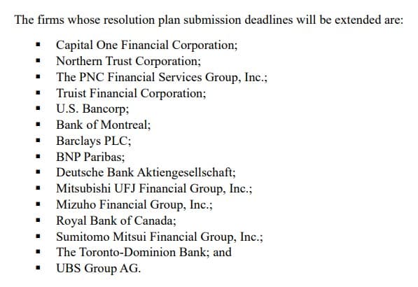The firms whose resolution plan submission deadlines will be extended