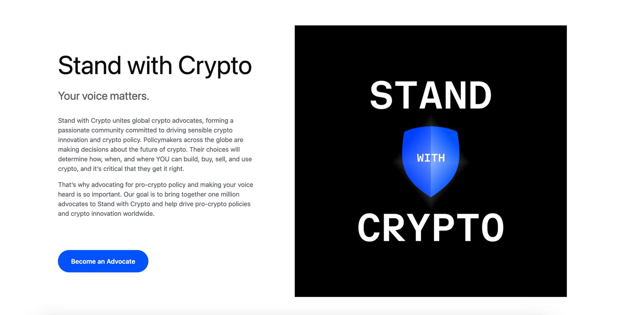 COINBASE ADVOCACY EFFORTS - STAND WITH CRYPTO