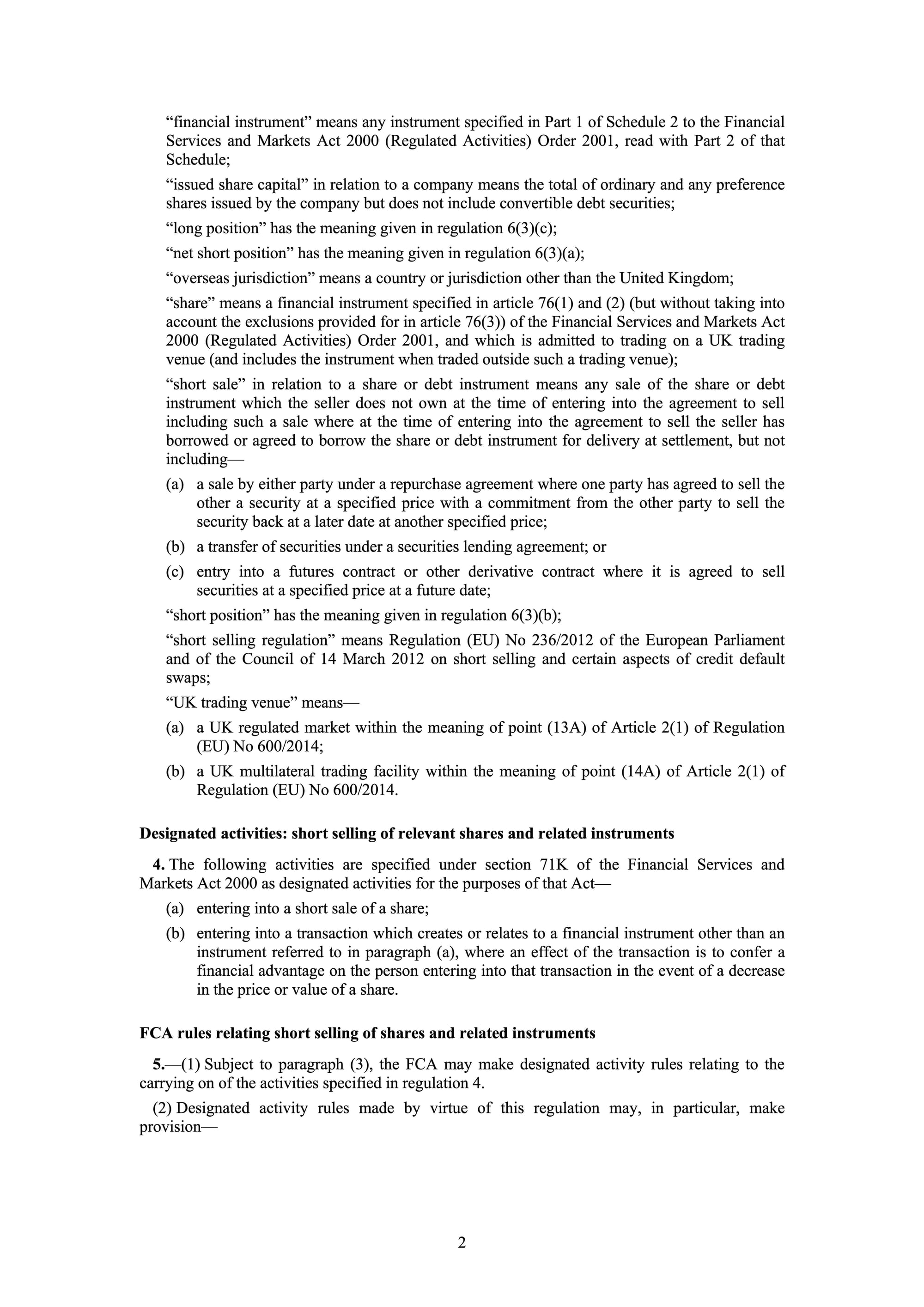 UK - DRAFT - SHORT SELLING RULE PAGE 2