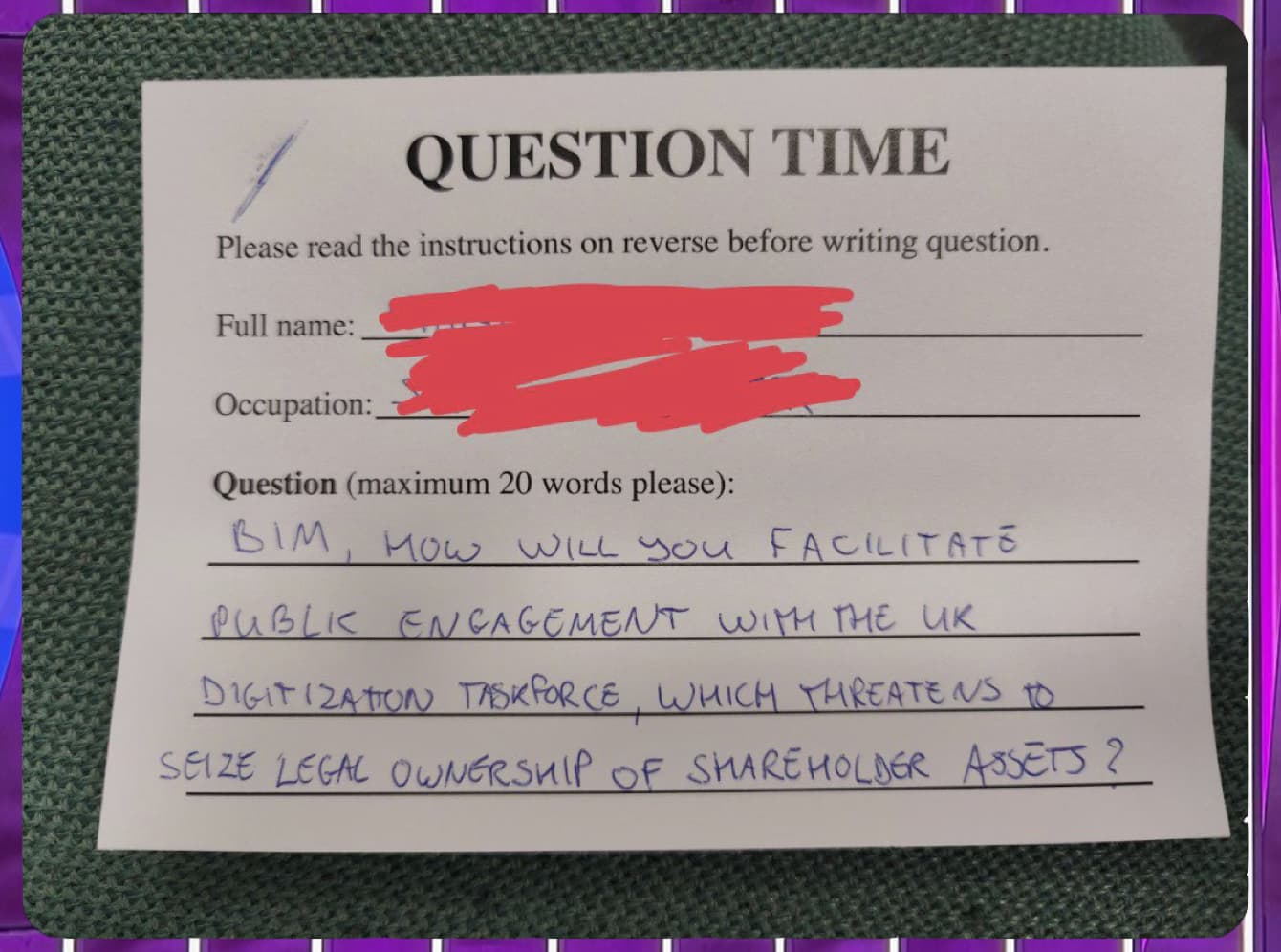 IMAGE OF THE QUESTION TIME QUESTION.