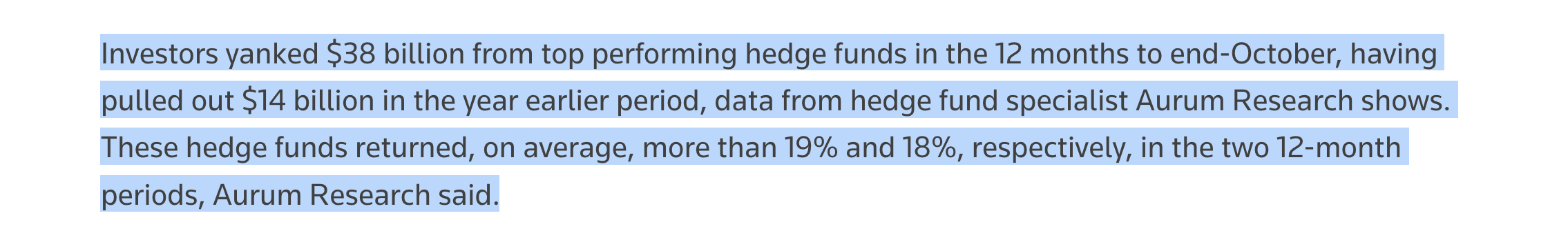 NEWS ARTICLE OUTLINING A 38 BILLION DOLLAR LOSS FOR HEDGEFUNDS