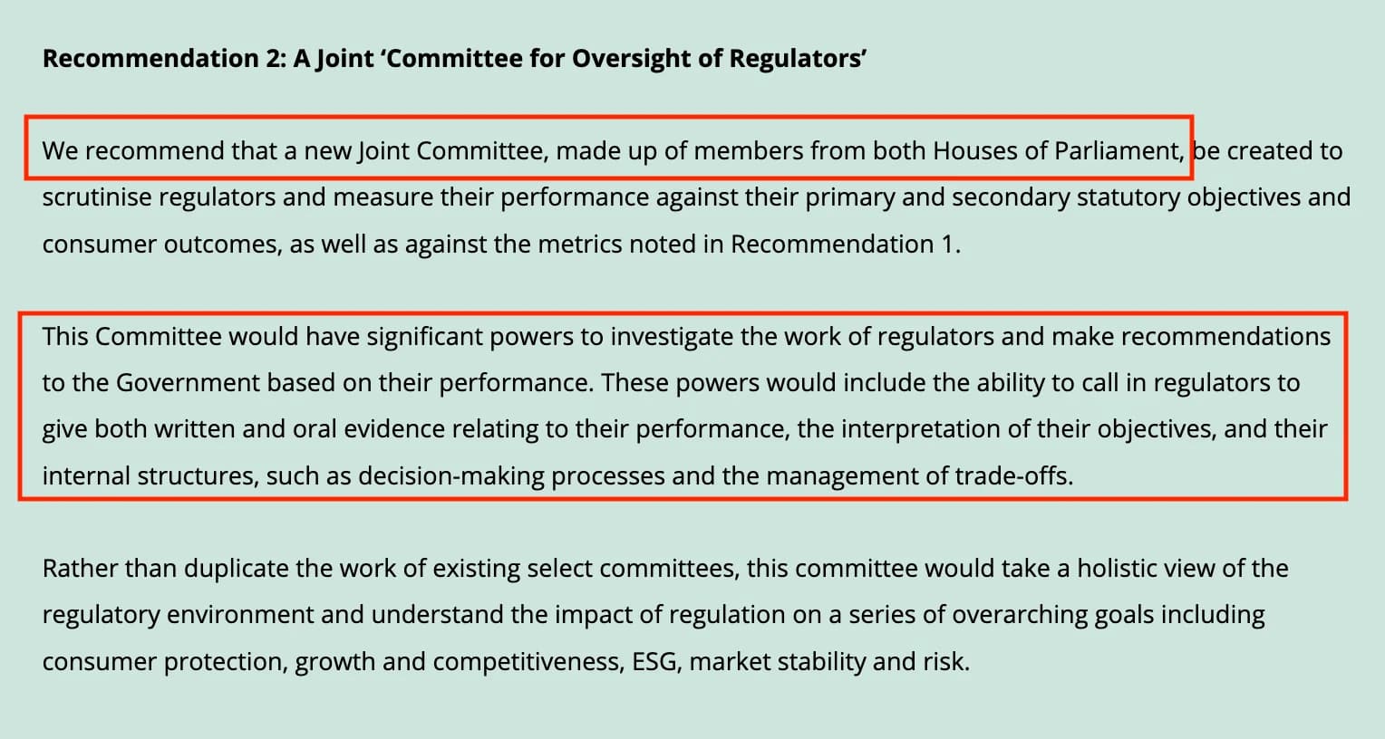 SCREENSHOT FROM RRG PROPOSAL WHO SEEK TO HAVE SIGNIFICANT POWER OVER THE UK REGULATORS
