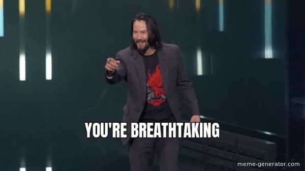 IMAGE: KEANU REEVES POINTING: YOU'RE BREATHTAKING