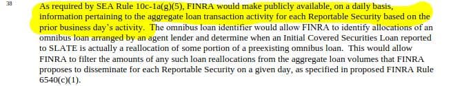 As required by SEA Rule 10c-1a(g)(5), FINRA would make publicly available, on a daily basis, information pertaining to the aggregate loan transaction activity for each Reportable Security based on the prior business day’s activity.