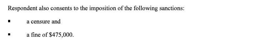 Without admitting to the findings, a censure and $475,000 fine