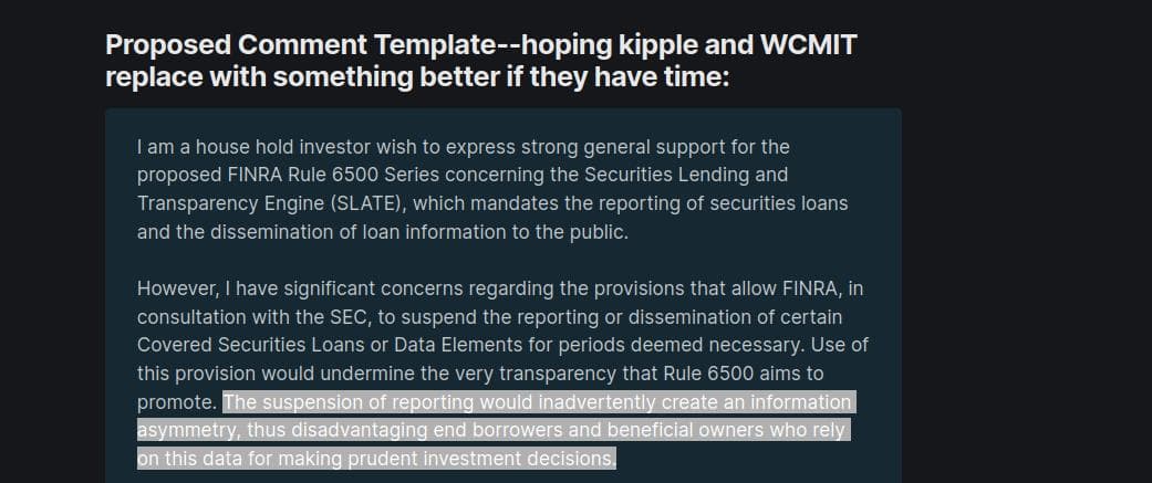 "would inadvertently create an information asymmetry, thus disadvantaging end borrowers and beneficial owners who rely on this data for making prudent investment decisions”