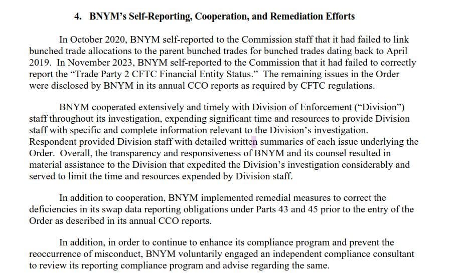 The $5 million penalty reflects BNYM's self-reporting, efforts to remediate the issues, and cooperation with the CFTC’s investigation. BNYM has also engaged an independent compliance consultant to review and improve its compliance program.