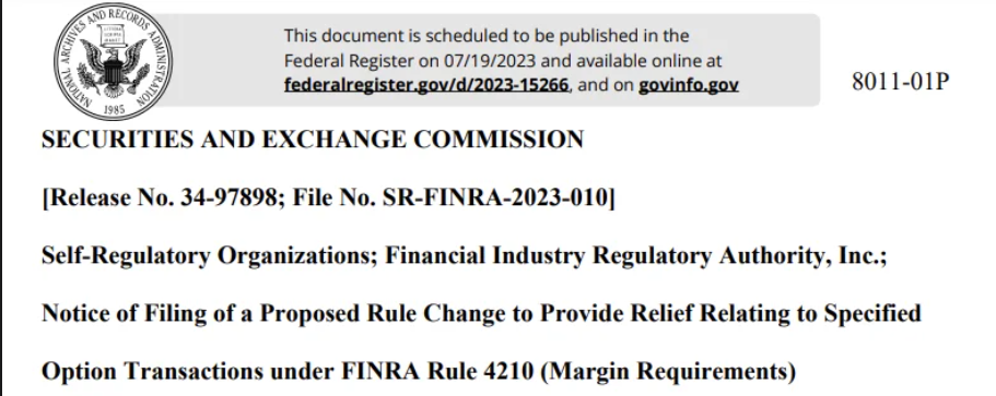 Proposed Rule Change to Provide Relief Specified Option Transactions under Rule 4210 (Margin Requirements). Introduces a new exception for CME's "protected option" strategy, which applies to short option positions based on the same index option