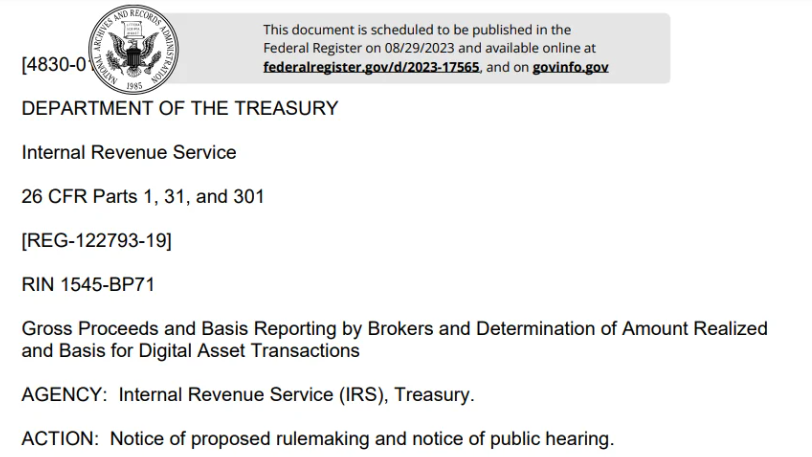 U.S. Department of the Treasury, IRS Release Proposed Regulations on Sales and Exchanges of Digital Assets by Brokers. OPEN for comment!