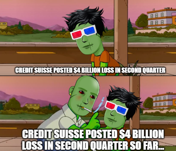 Credit Suisse posted $4 billion loss in second quarter, Sonntagszeitung reports, which cited insiders at the bank.