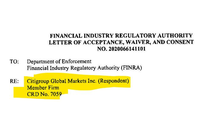 FINRA 'discipline' Alert! Between November 2017 and August 2022, Citigroup violated the "Short Tender Rule". Penalty? Censure, $2.5M fine, no admission of wrongdoing.