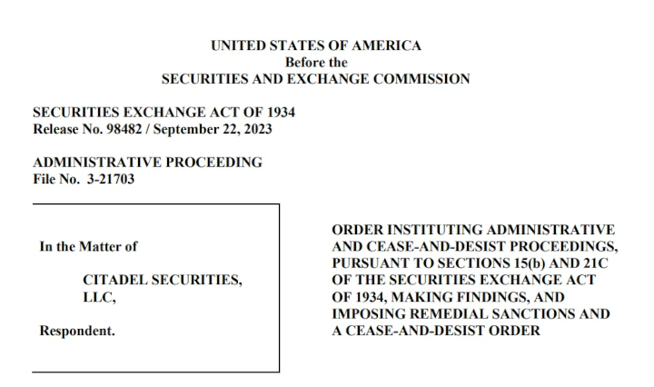 SEC Charges Citadel Securities for Violating Order Marking Requirements of Short Sale Regulations