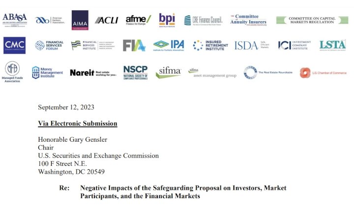 26 banking trade associations send letter AGAINST the SEC's proposed Custody Rule: "The segregation of client assets requirement would effectively prohibit prime brokers from providing margin financing by rehypothecating client assets"