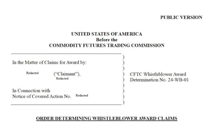 CFTC Awards Whistleblower Over $18 Million.
