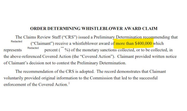Whistleblower award for original information