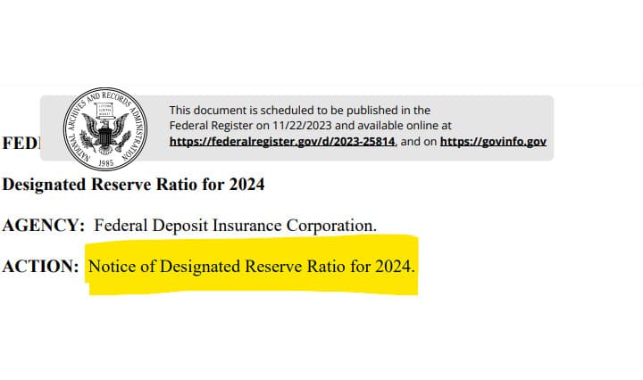 Notice of Designated Reserve Ratio for 2024.