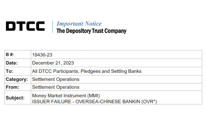Deutsche refuses to pay maturity presentments for this issuer’s institutional certificate of deposit.