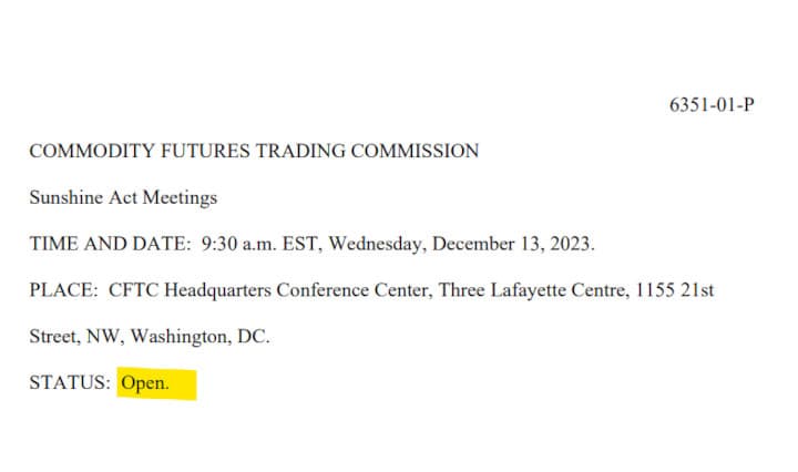 CFTC to Hold a Commission OPEN Meeting on December 13 to consider Swap and Derivatives Rules.